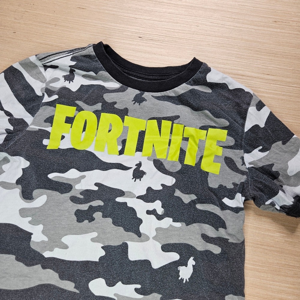 Fortnite T Shirt Kids L Gray Camo Llama Graphic Ringer Tee Gamer Battle Royale